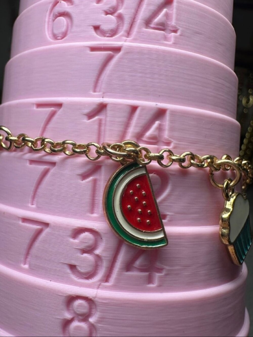Sweets Dessert Charm Bracelet Gold Tone Enamel Watermelon Cupcake